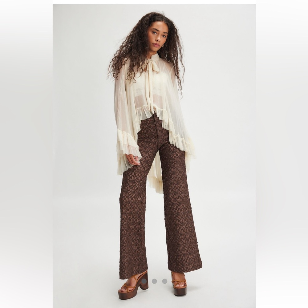 Free People Runaway Floral Flare Pants, Chocolate Brown size 8